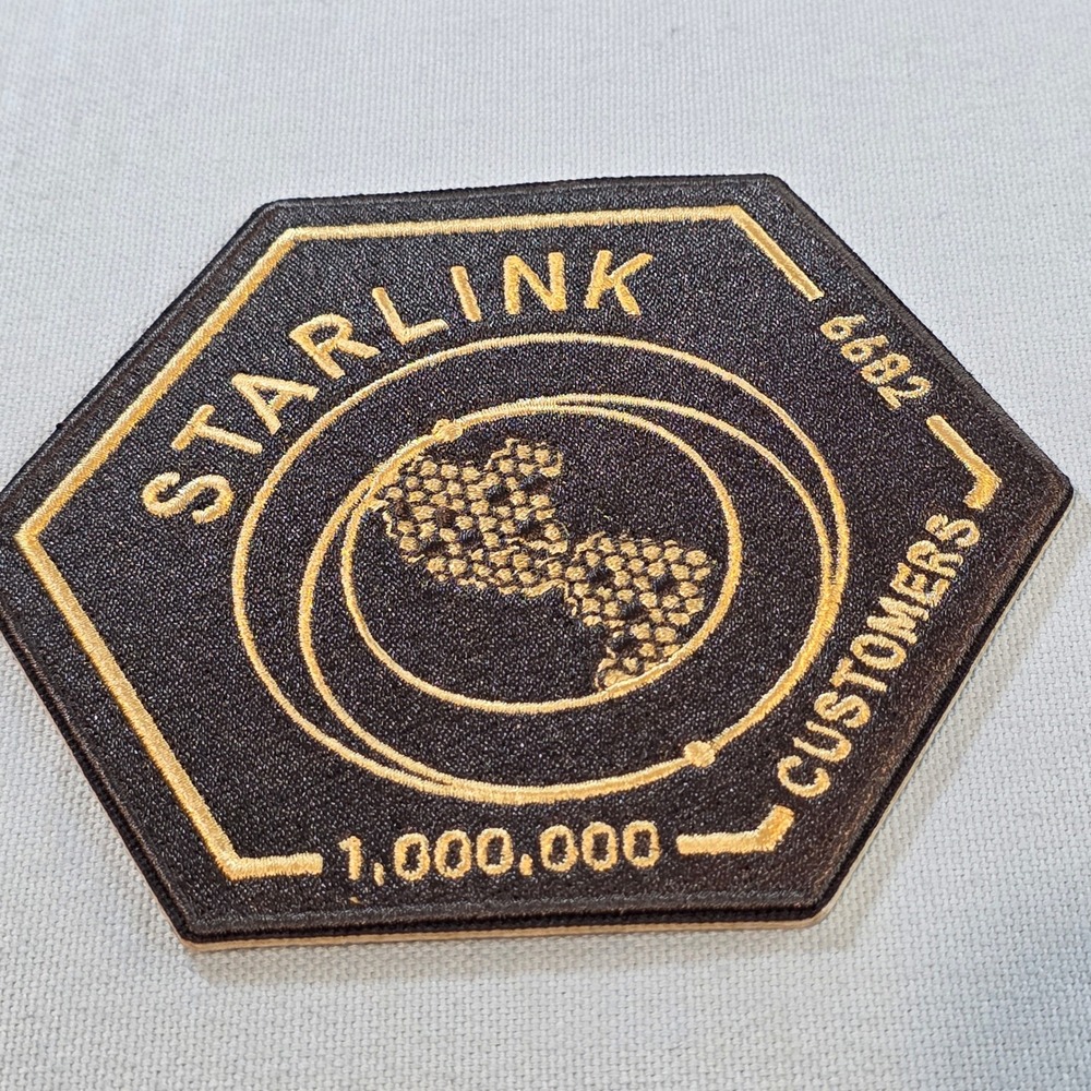SpaceX Starlink 1,000,000 Customers Anniversary Patch Gold Embroidered Hexagon